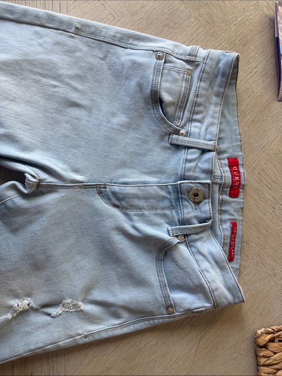 Guess Denim - Guess Light Blue Distressed Denim Jeans with Red Logo